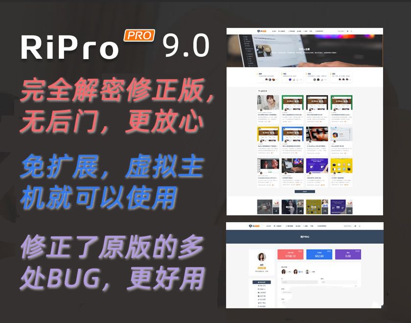 Ripro9.0免擴展二優化開心版/WordPress博客主題Ripro全解密無後門