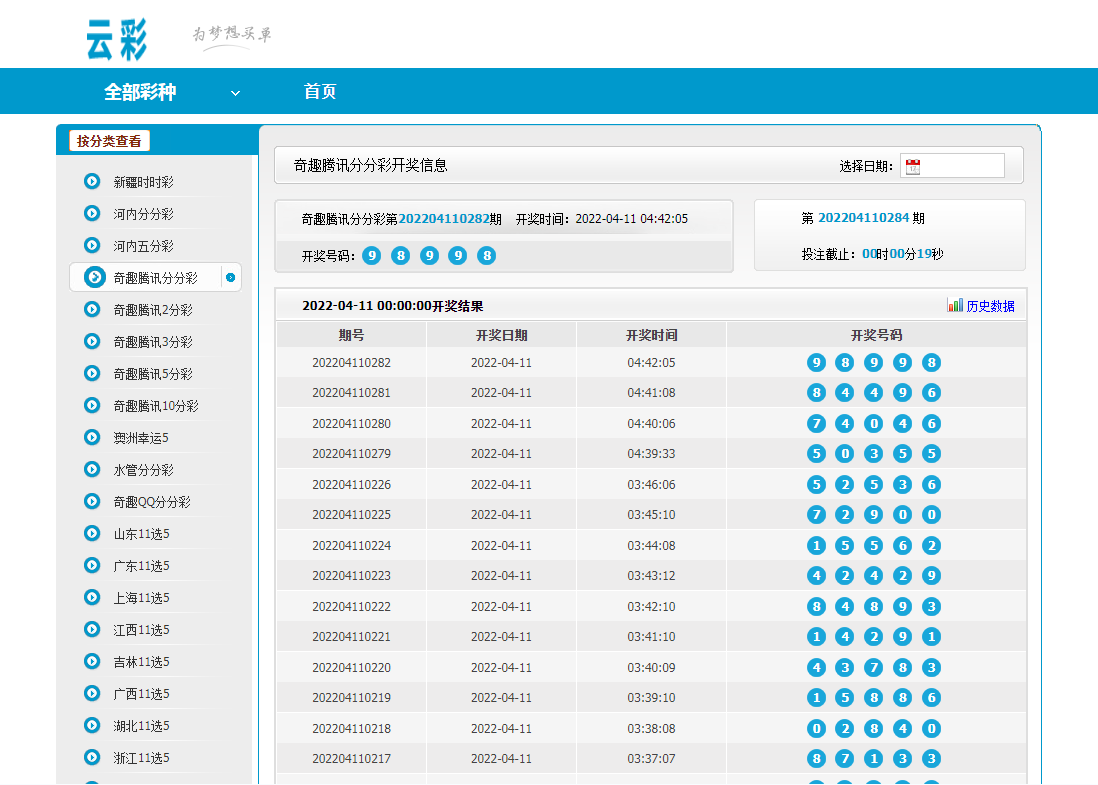 雲彩開獎網系統源碼,包含多個彩