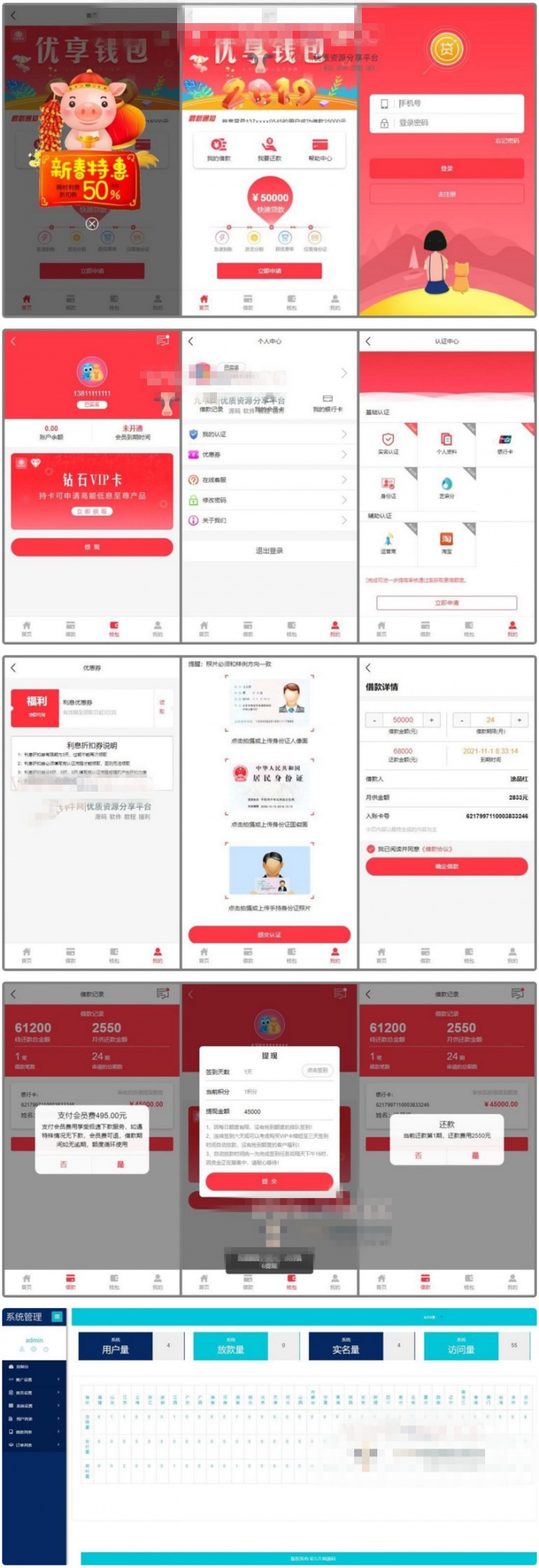 ThinkPHP非常漂亮UI紅色網貸借款程序 無加密 無授權 可封裝APP