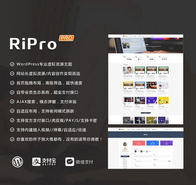 WordPress RiPro主題最新破解去授權無限制版本V4.3.0 支持支付寶