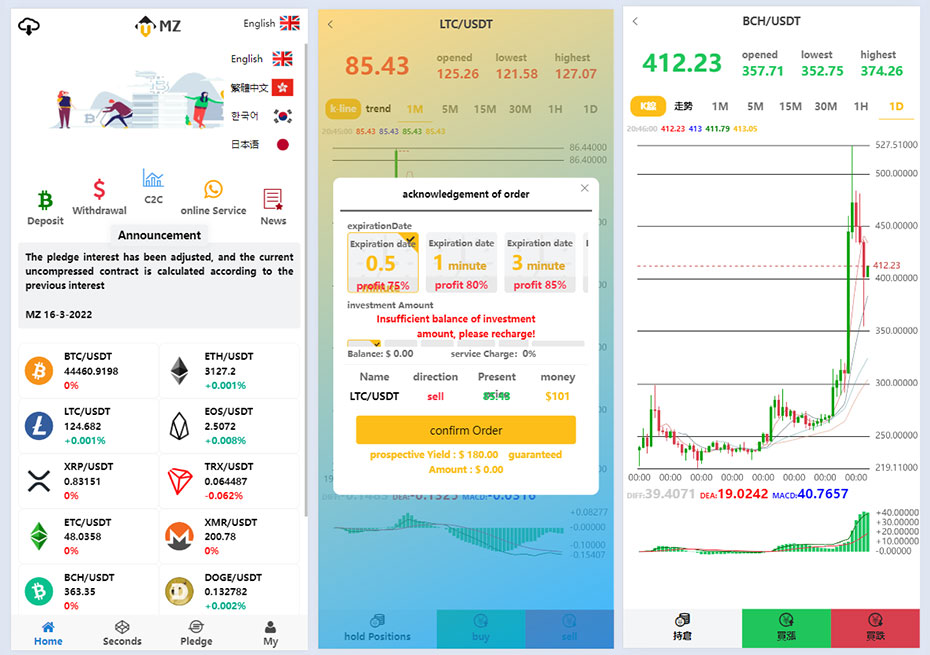 繁體中文/英語/日語/韓語/多國語言交易所源碼K線正常/秒合約/質押插圖2