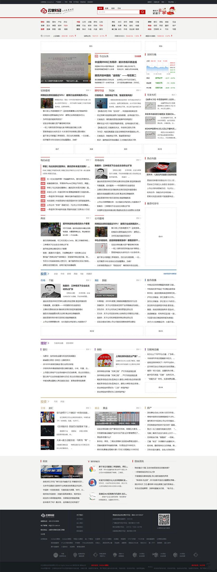 帝國CMS仿《雲掌財經》金融財經新聞資訊門戶網站源碼 PC+WAP手機版de