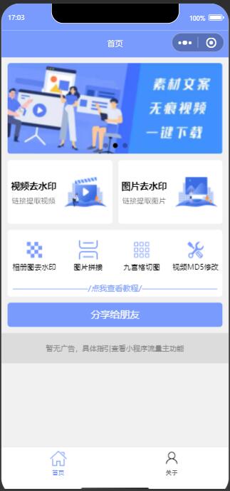 新版多功能去水印工具微信小程序源碼下載帶流量主功能