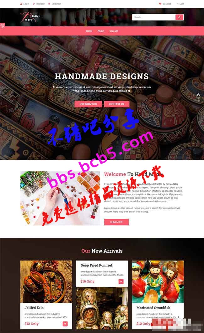 HTML5手工藝術品在線商城模板|粉色響應式手工藝產品Bootstrap模板下載