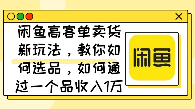 閒魚高客單賣貨新玩法教你如何選品如何通過一個品收入1萬+