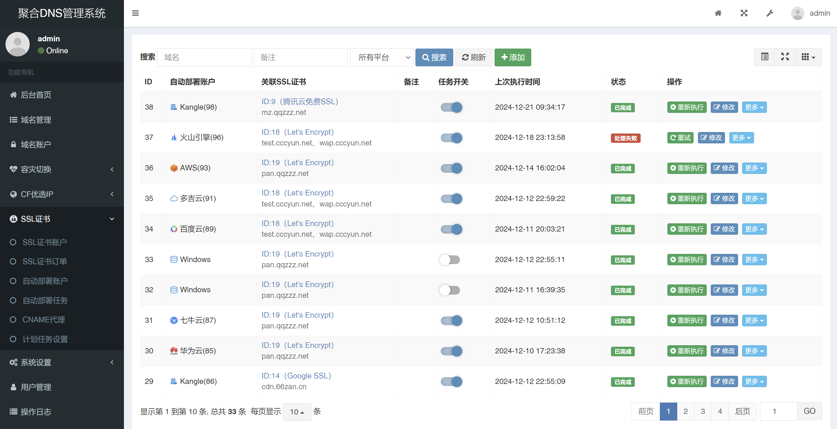 彩虹聚合DNS管理系統源碼V2.0.1SSL證書自動申請與部署