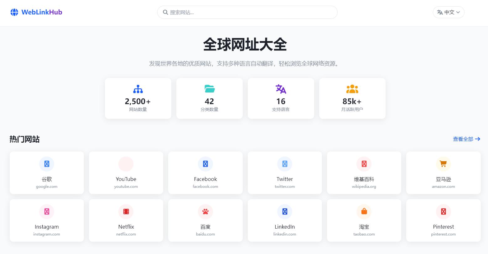 多語言簡潔網址導航單頁HTML源碼