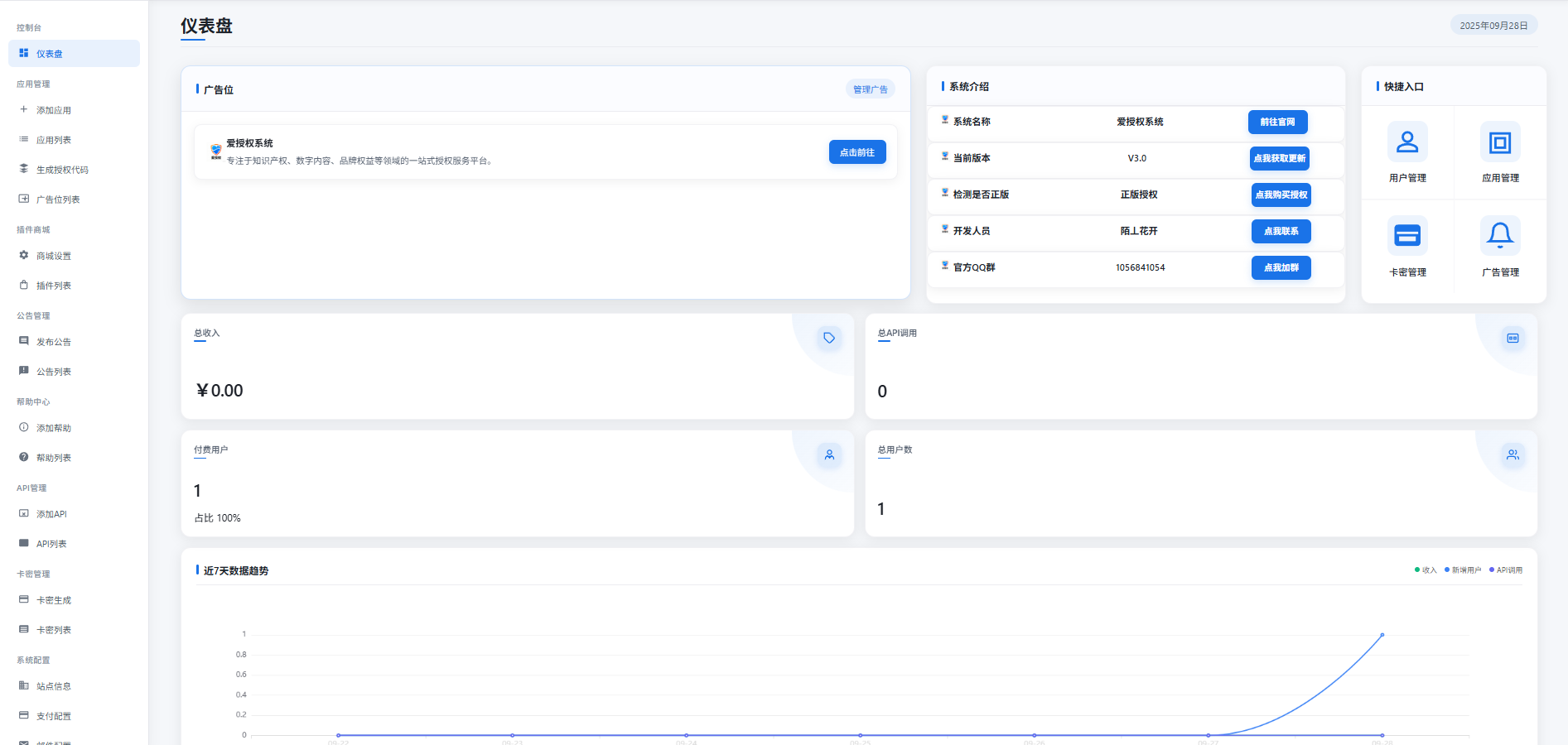 愛授權系統V1.0開源版源碼下載插圖1
